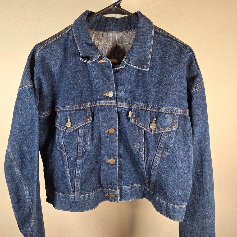 Levis Vintage Womens Trucker Jacket Dark Indigo Cropped 77933 USA Large